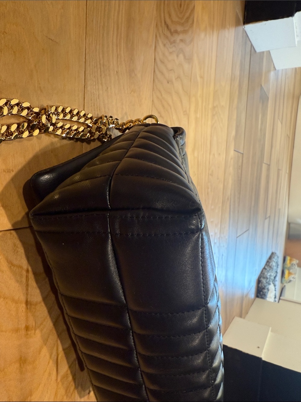 Burberry Black Quilted Leather Shoulder Bag with Gold Chain and TB Logo - Picture 8 of 15